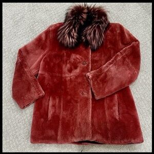 Dyed Sheared Beaver FUR COAT w/Dyed Silver Fox Collar